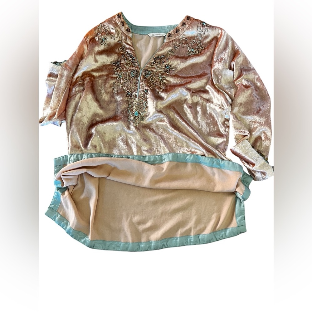 Soft Surroundings Crushed Velvet Moroccan Boho Beaded Embellished Tunic Blouse - Picture 9 of 16